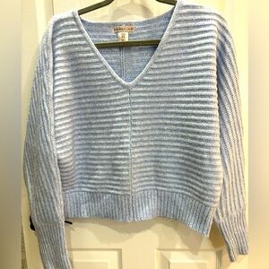 Light Blue V-Neck Ribbed Sweater